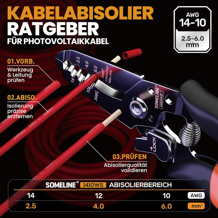 SOMELINE Solarstecker Crimpzange Set für 2.5/4/6mm² Solarkabel, 12 Paar Male Female Solarpanel Kabel