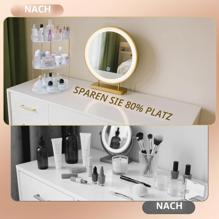 VINATO Make Up Organizer, Schminktisch Organizer, 3-stufiger Eck Organizer für Bad/Kosmetik, Transpa