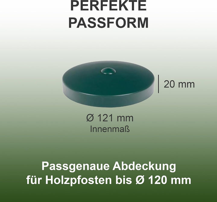 h2i Pfostenkappe | Kunststoff Grün | Ø 121 mm | 5 Stück | Runde Abdeckkappe für Garten Holzpfosten P