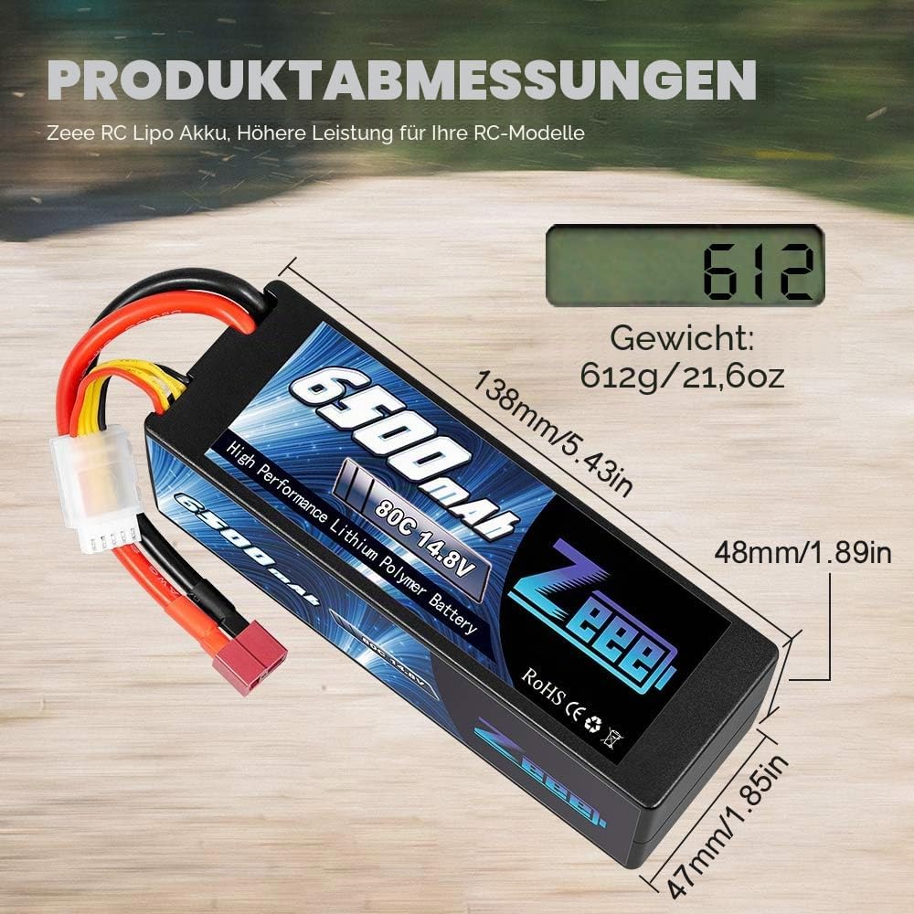 Zeee 4S Lipo Akku 14,8V 80C 6500mAh Hardcase Batterie mit Deans T Stecker für RC Hobby RC Auto RC He