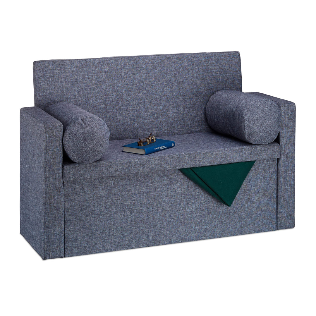 Relaxdays Sitzbank mit Lehne, 2 Kissenrollen, faltbar, Aufbewahrung, gepolstert, Flur, Sitztruhe 47