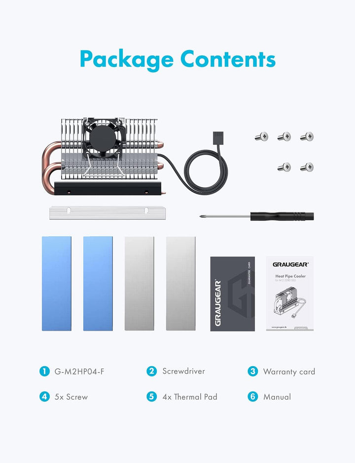 GRAUGEAR | M.2 NVMe SSD (2280) Kühler | Heatpipe Kühler mit Lüfter für M.2 SSD | aktive | 25mm PWM-L