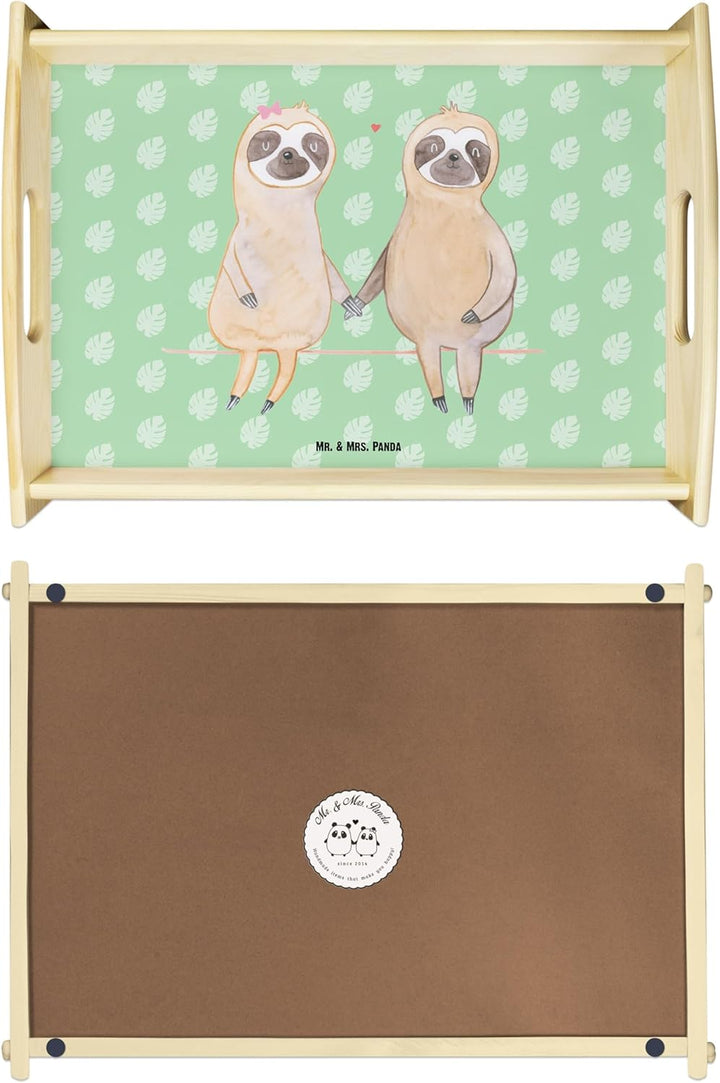 Mr. & Mrs. Panda Tablett Faultier Pärchen - Geschenk, serviertablett Holz, Gemeinsam, betttablett, L