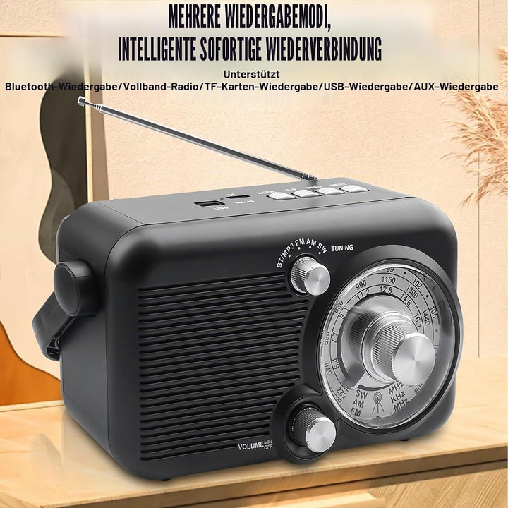 Tragbares Radio mit Bluetooth, AM,FM,SW Kofferradio, Strom & Batteriebetrieb, Eingebautem Lautsprech