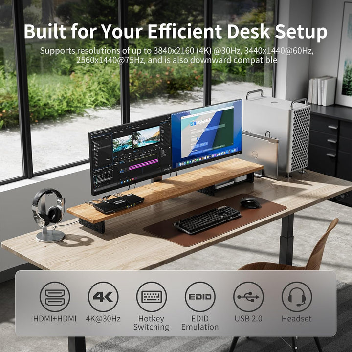 TESmart KVM Switch 2 Monitore, HDMI 2 PC 2 Monitor Switch mit Kabel×4, EDID Emulator, Audio Extracto