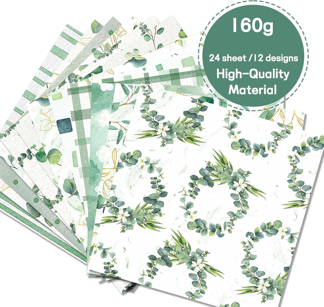 Scrapbook Papier 30x30 Scrapbook Bastelpapier mit Muster, Grün Scrapbooking Papier Doppelseitiges Fr