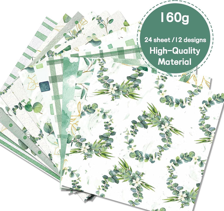 Scrapbook Papier 30x30 Scrapbook Bastelpapier mit Muster, Grün Scrapbooking Papier Doppelseitiges Fr