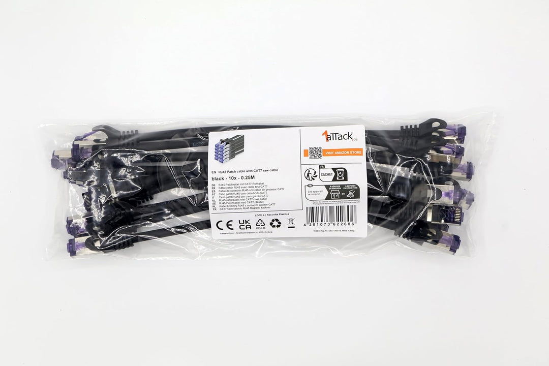 1aTTack.de 10x 0.25 M CAT7 Netzwerkkabel - 10 Gigabit - RJ45 Patchkabel Ethernet Kabel (SFTP PIMF LS