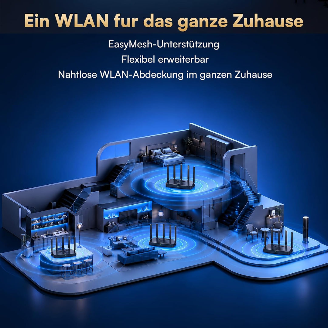 ZTE Polar AX3000 WiFi 6 WLAN-Router mit EasyMesh, Repeater, Gigabit Medium, Medium