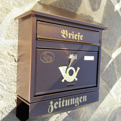Pachurka & Dąże Grosser Briefkasten/Postkasten XXL Kupfer/Bronce mit Zeitungsrolle Zeitungsfach Schr