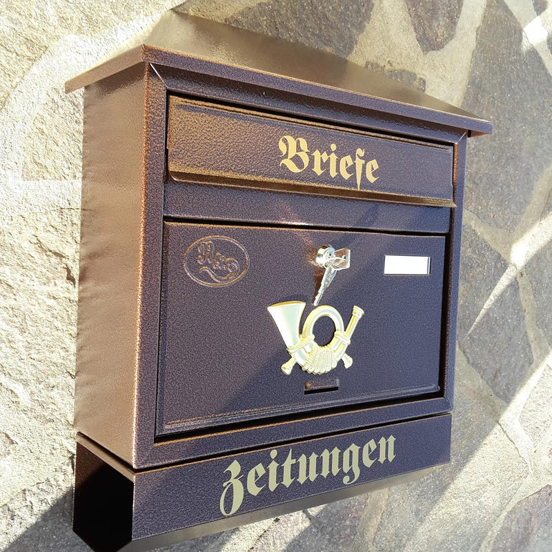Pachurka & Dąże Grosser Briefkasten/Postkasten XXL Kupfer/Bronce mit Zeitungsrolle Zeitungsfach Schr