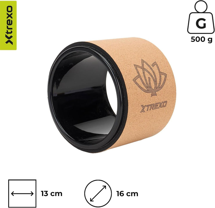 TREXO Yoga Rad Naturkork mit einem Durchmesser von 32 cm und einer Breite von 13 cm in Braun aus 100
