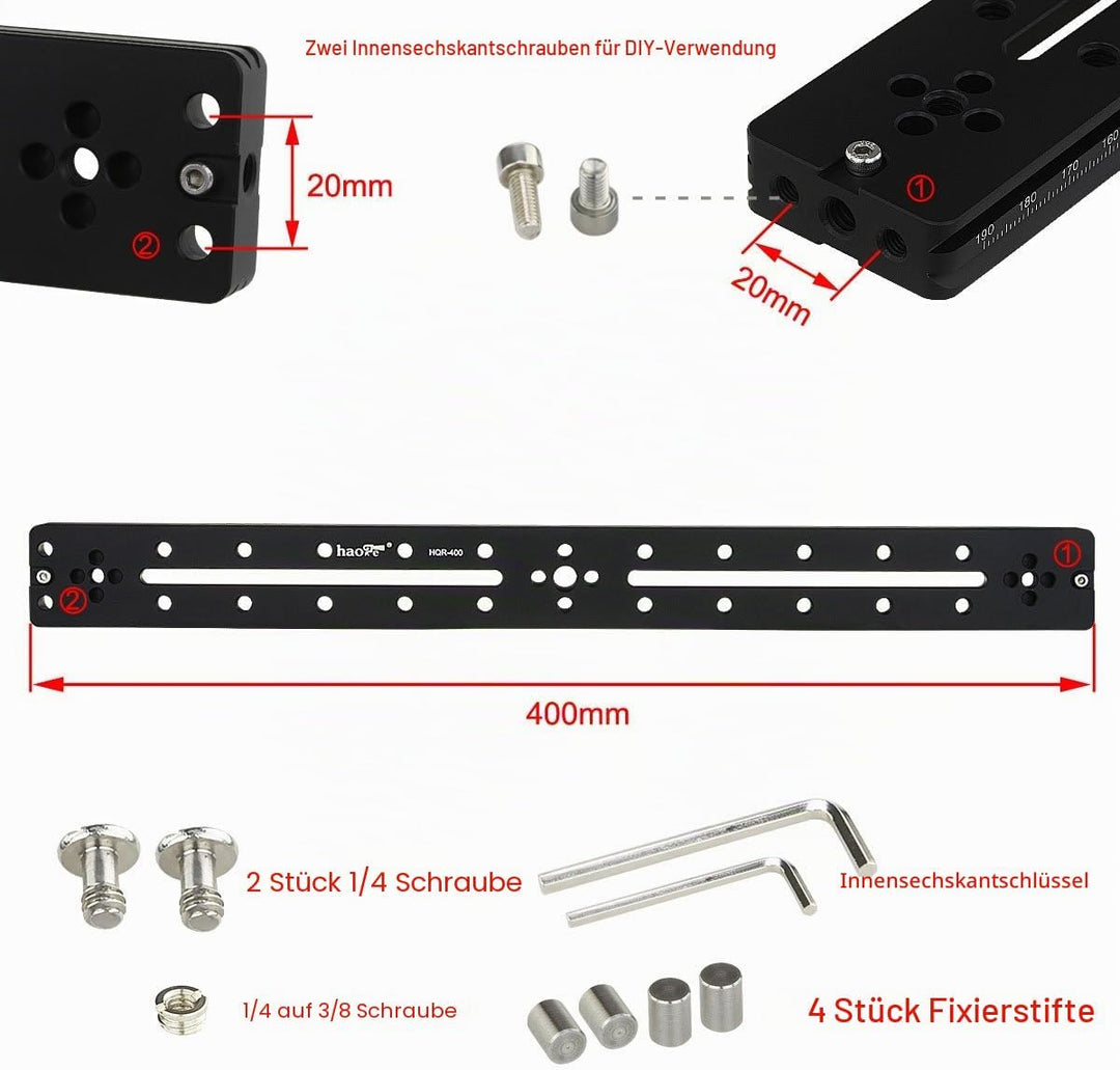 Haoge HQR-400 400 mm Mehrzweck-Schnellwechselplatte für Kamerastativ, Kugelkopf, Klemme für Arca Swi