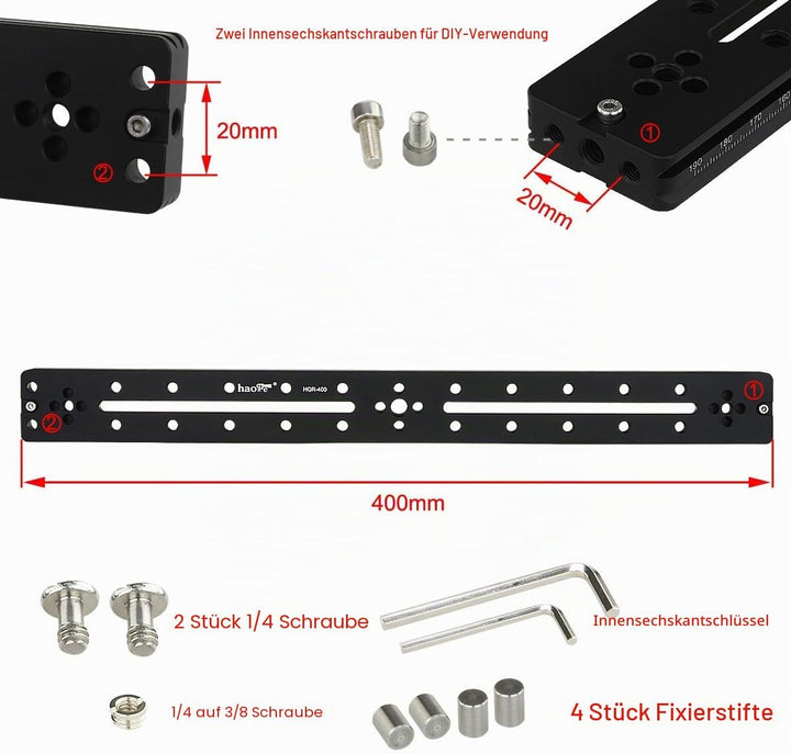Haoge HQR-400 400 mm Mehrzweck-Schnellwechselplatte für Kamerastativ, Kugelkopf, Klemme für Arca Swi