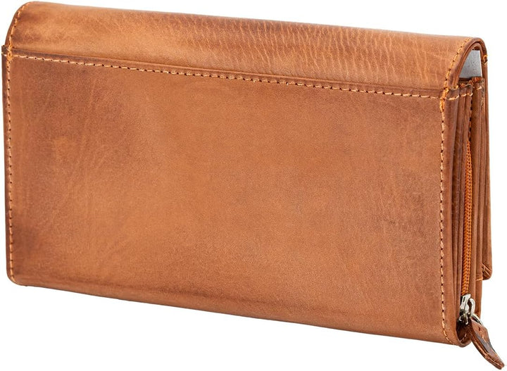 LINDENMANN Geldbeutel Damen/Damen Portemonnaie, Vollrindleder genarbt, cognac