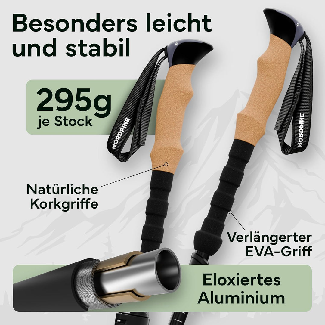 Wanderstöcke faltbar - Carbon &amp; Aluminium für Damen &amp; Herren - Ultraleichte Trekkingstöcke mit Korkg