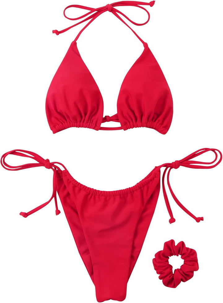 RXRXCOCO Sexy Brazilian Bikini Damen Set Triangel String Oberteil Bikini Tanga Bademode L Rot, L Rot