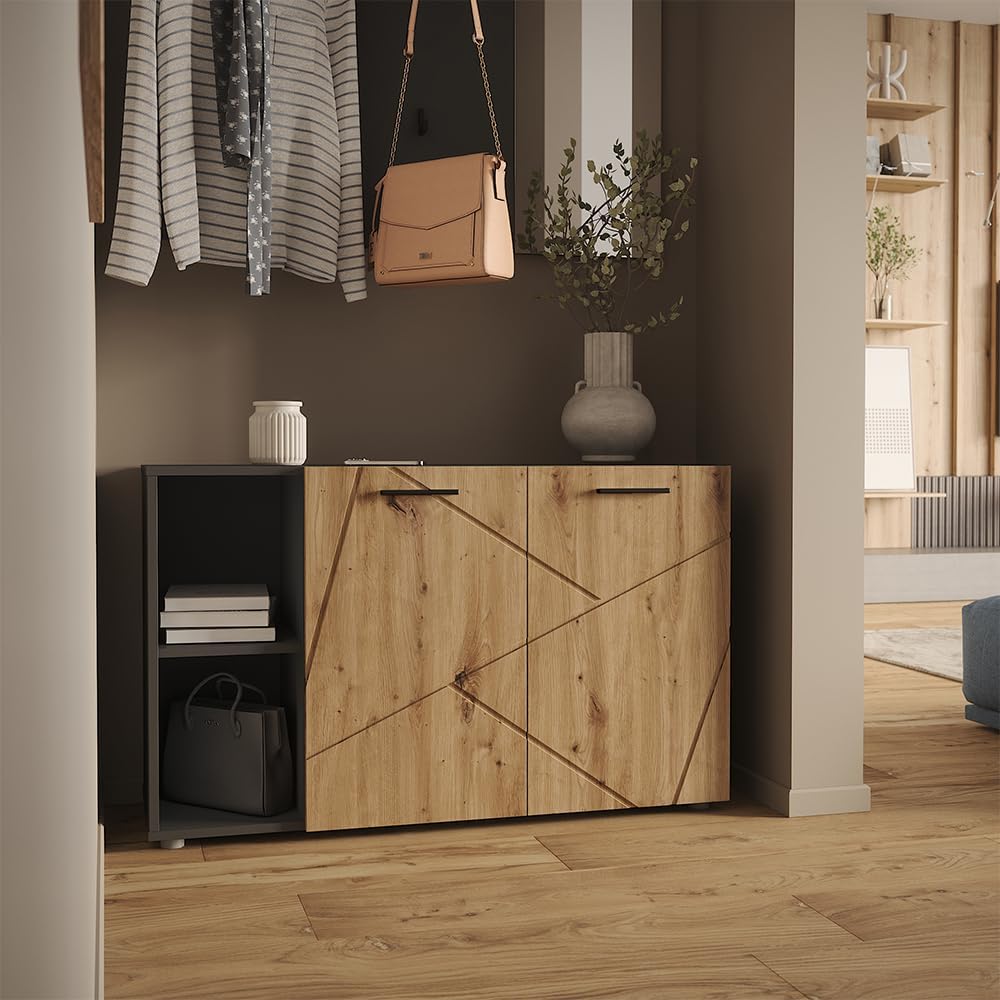 Vicco Schuhschrank Irma, Anthrazit/Artisan, 106 x 63 cm | mit 2 Türen, zur Aufbewahrung und Organisa