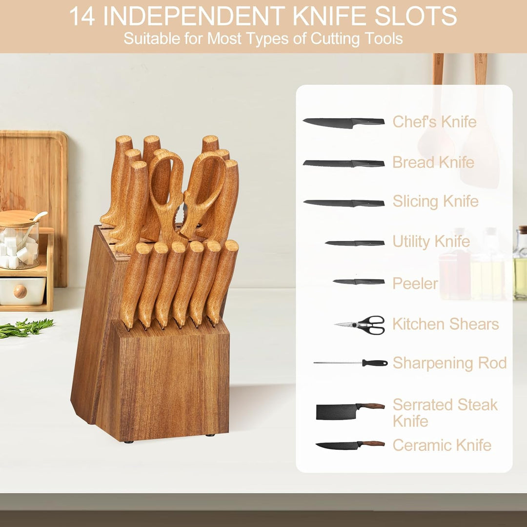 Messerblock Ohne Messer, Messerhalter Unbestückt mit 14 Schlitze, Universal-Messerblock aus Holz, Kü