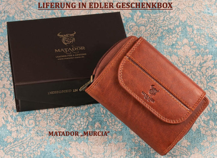 MATADOR Leder Damen Portemonnaie Gross Viele Fächer TüV geprüfter RFID & NFC Schutz inkl. edler Gesc