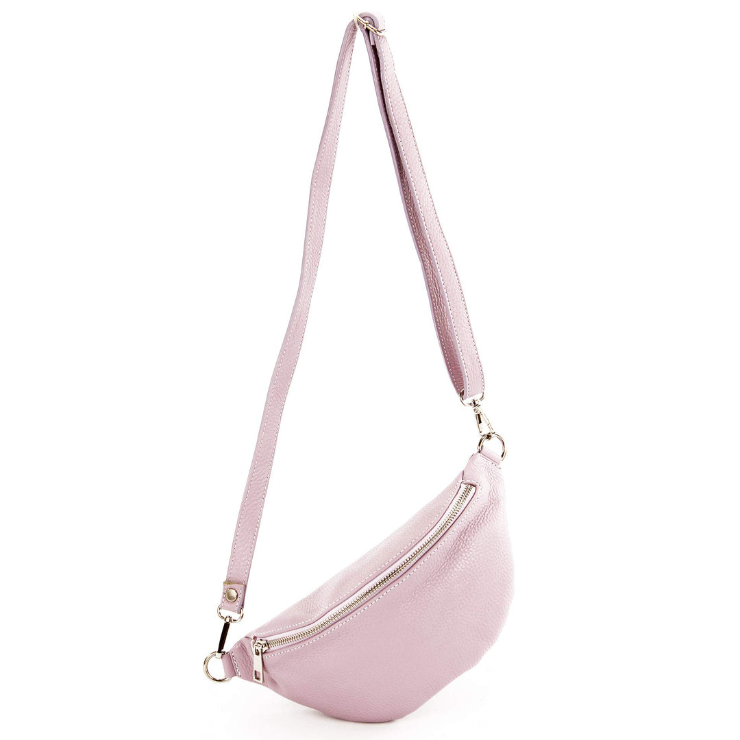 modamoda de - T211 - ital. Hüfttasche Bauchtasche Brusttasche Medium aus weichem Leder, Farbe:Fliede