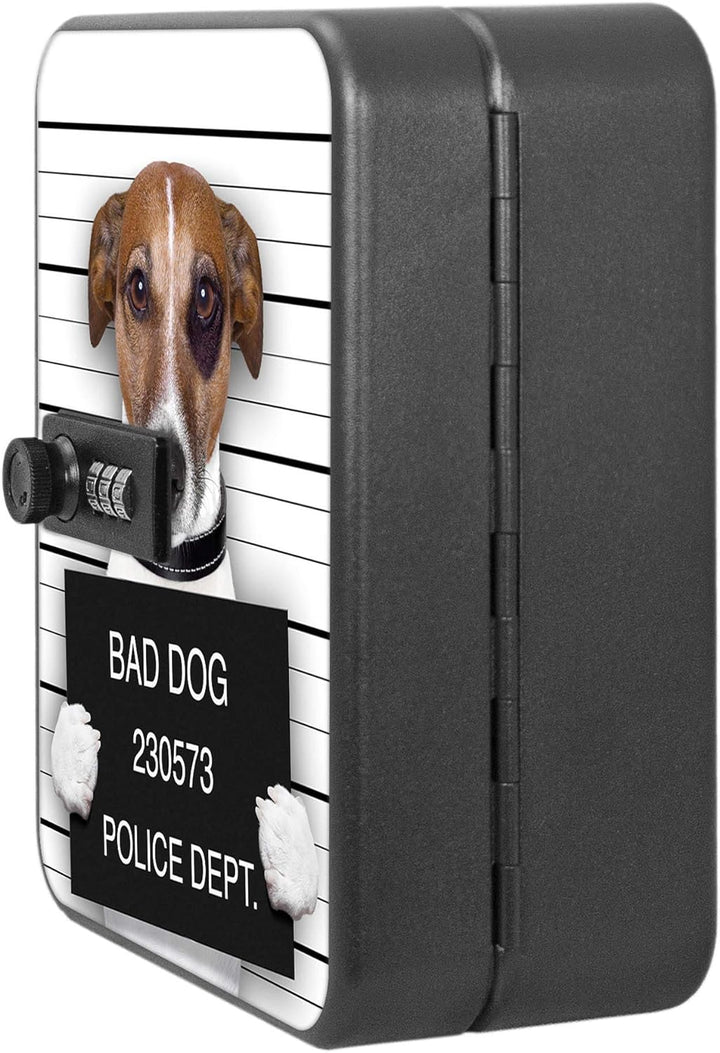 banjado® Burg-Wächter® abschliessbarer Schlüsselkasten mit Motiv Bad Dog J. Russel für 20 Schlüssel
