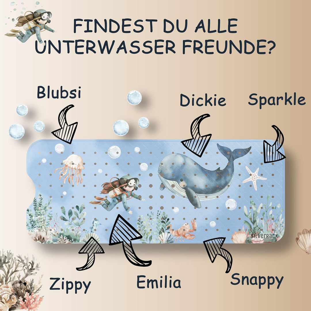 Badewannenmatte Kinder rutschfest [100x40cm] - Antirutschmatte Badewanne BPA frei - Badematte Kinder