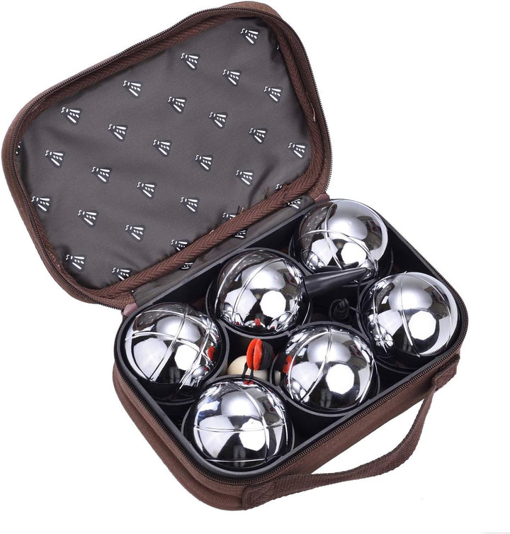 LAGUIOLE - Petanque Set Set besteht aus 6 Metall-Petanquekugeln, einem Wagenheber und einem Magnetku