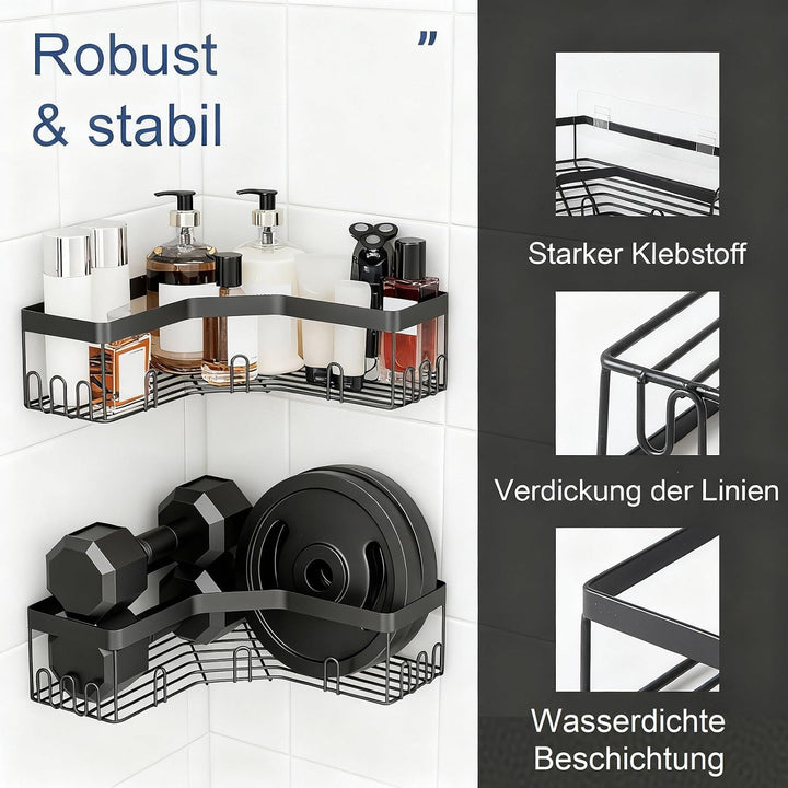 3 in 1 Upgrade Duschregal Edelstahl [15KG Tragkraft!] [10mm Verdickt] [6cm Hochkante + 22 Haken] Ros