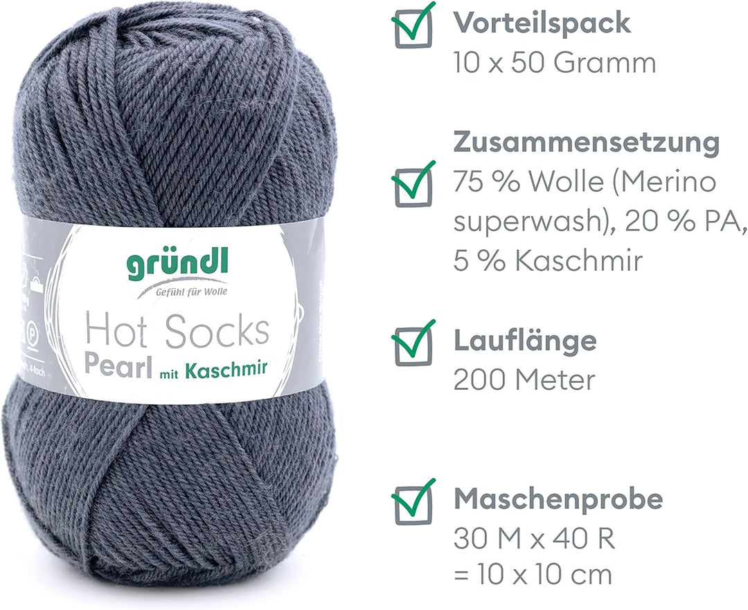 Gründl Hot Socks Pearl uni Strickwolle (kuschelig weiche Sockenwolle aus 75 % Merinowolle, 20 % Poly