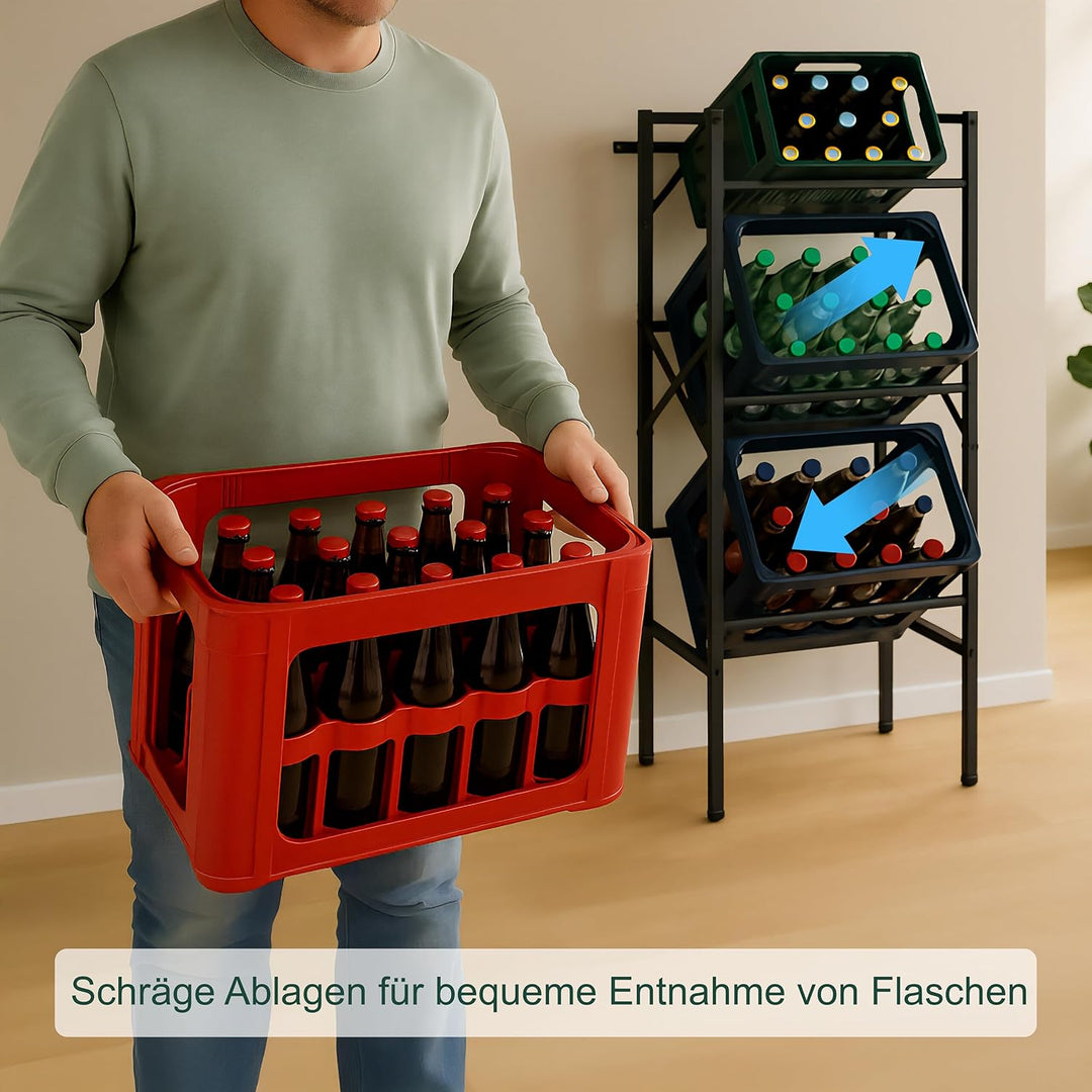 Relaxdays Getränkekistenregal, HxBxT: 109x49x32 cm, 450 kg, 3 Kisten, Stahl, Getränkekistenständer,
