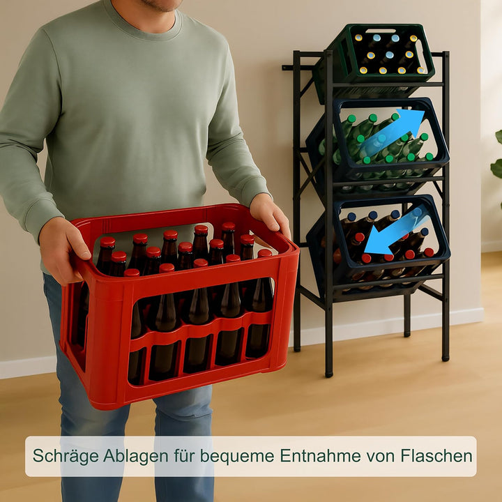Relaxdays Getränkekistenregal, HxBxT: 109x49x32 cm, 450 kg, 3 Kisten, Stahl, Getränkekistenständer,
