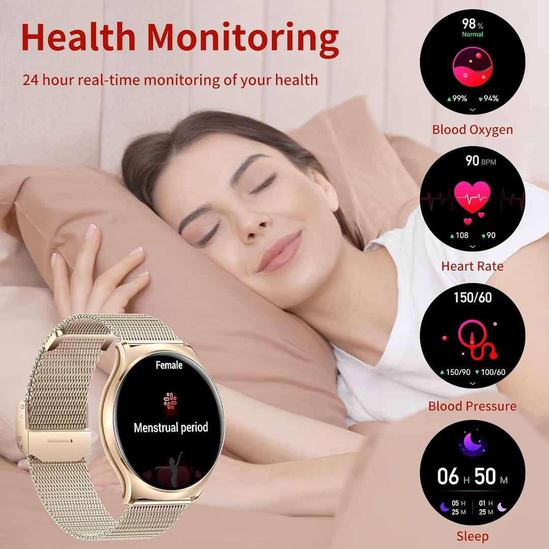 Smartwatch Damen mit Telefonfunktion,1.43" AMOLED Touchscreen Smartwatch Damenuhr Rund für Android i