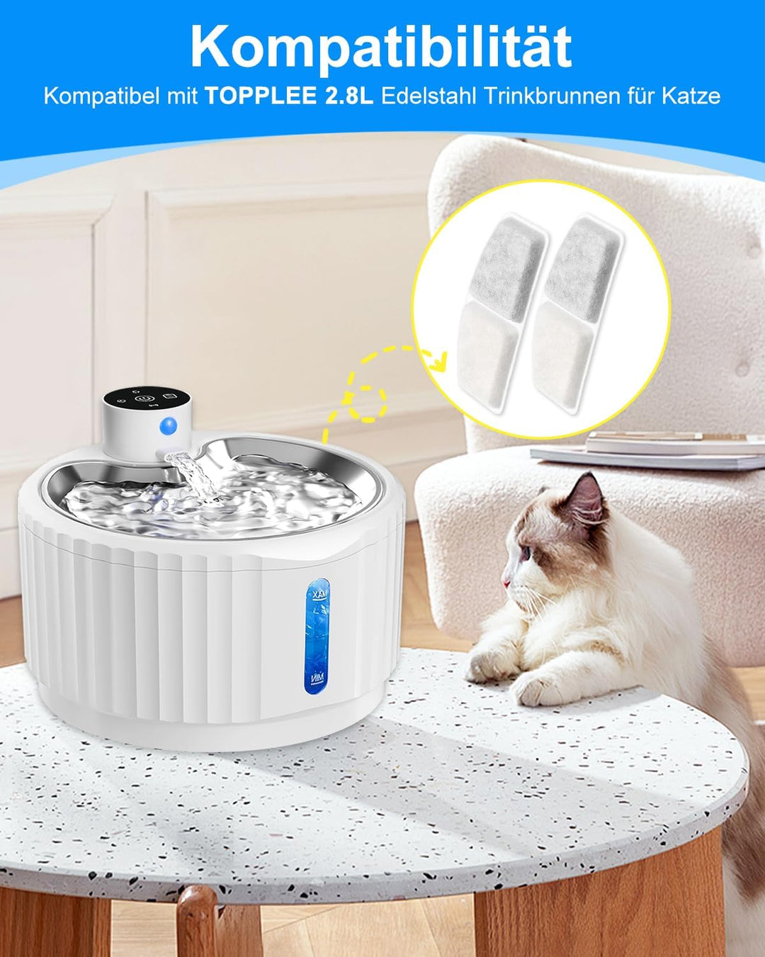 Haliya 24 Stück Ersatzfilter für TOPPLEE 2.8L Trinkbrunnen für Katze Kabellos, Katzen Trinkbrunnenfi