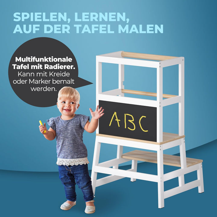 Spielwerk® Lernturm ab 2 Jahren Kinder mit Tafel Montessori 93cm Hoch Learning Tower 100kg Belastbar