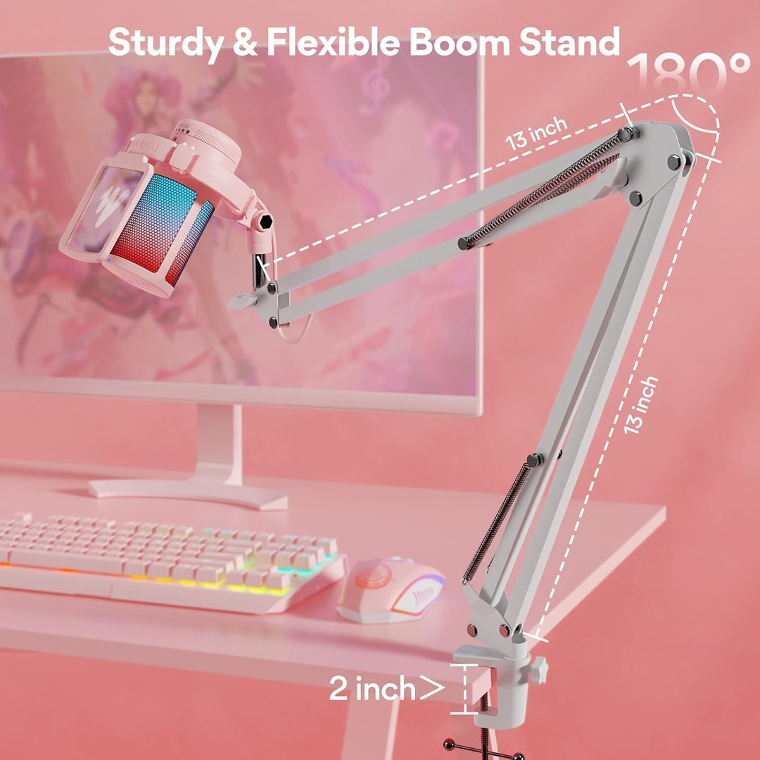 MAONO Gaming Mikrofon Rosa mit Geräuschunterdrückung, Computer PC Kondensatormikrofon mit RGB-Licht,