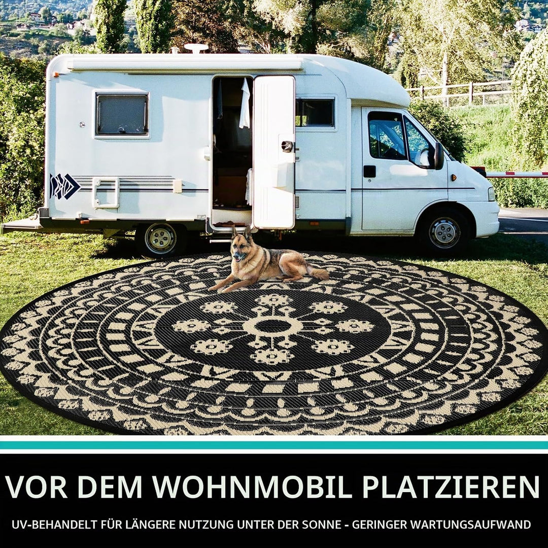 Capslpad Rund Aussenterrasse Teppich ∅300cm Wende Picknickmatte Wasserdichter Kunststoff-Strohteppic