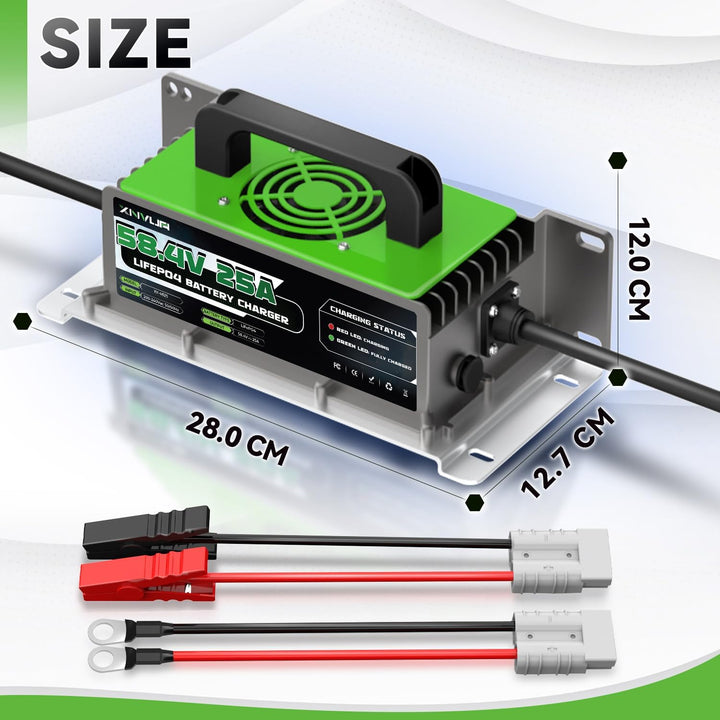 58,4V 25A LiFePO4 Ladegerät für 48V (51,2V) Lithium Eisenphosphat Batterieladegerät Schnellladung sc