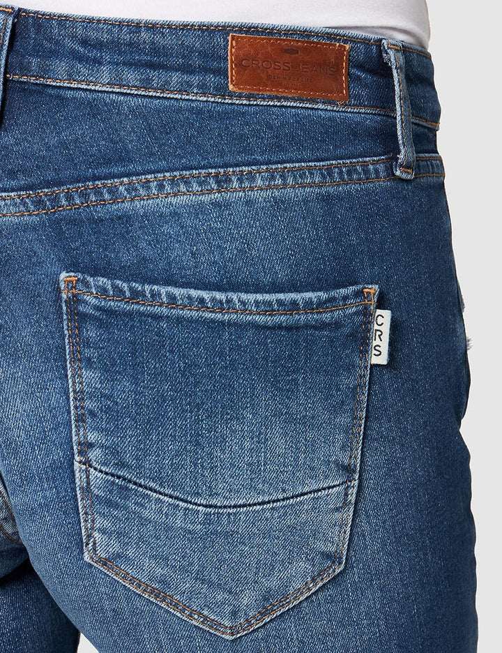 Cross Damen Gwen Boyfriend Jeans 27W Mid Blue Destroyed, 27W Mid Blue Destroyed