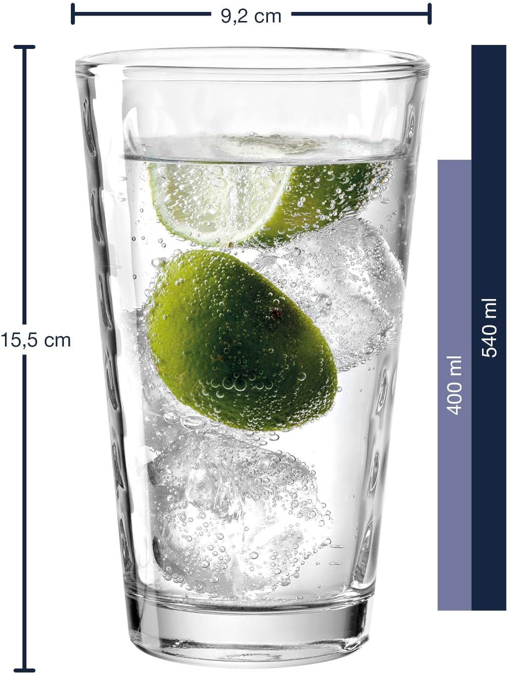 LEONARDO HOME Trinkglas OPTIC 4er-Set 540 ml, 012548, Glas, 540 milliliters