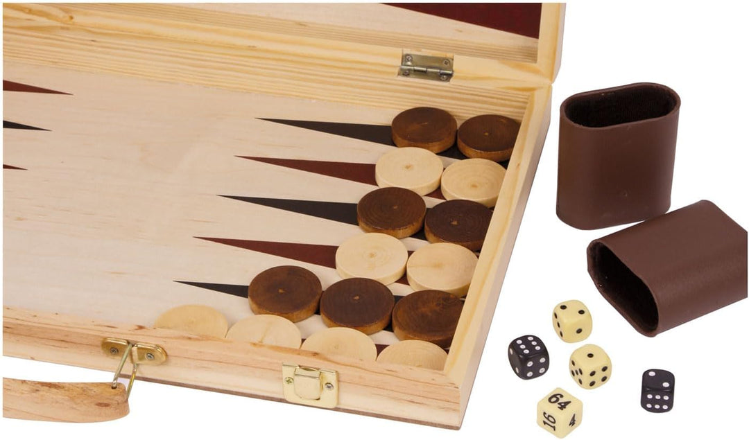 Small Foot Schach und Backgammon Koffer aus Holz, Konzentrationsspiele für Gross und Klein, ab 6 Jah