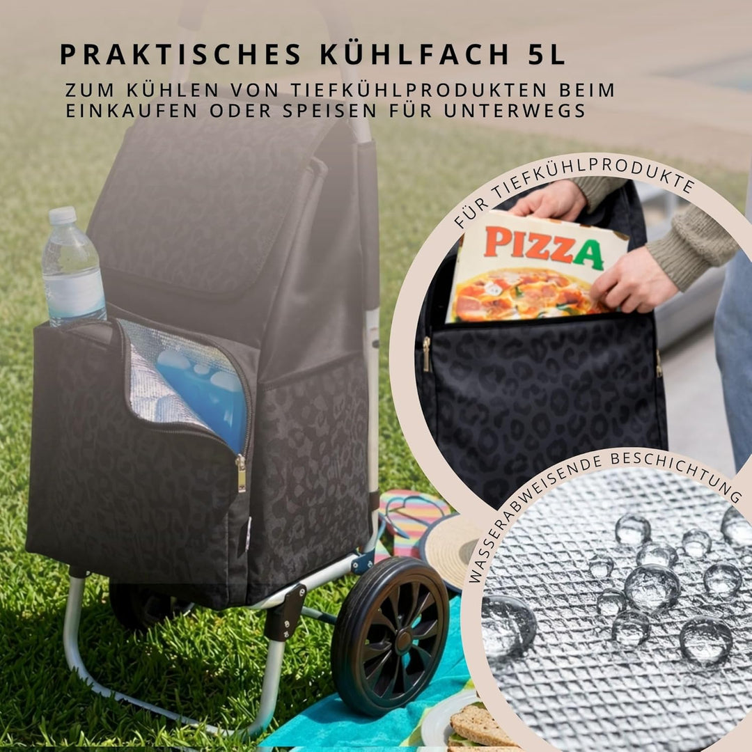 Einkaufstrolley klappbar mit Kühlfach, Einkaufshilfe Aluminium leicht, Einkaufswagen Shopper Trolley