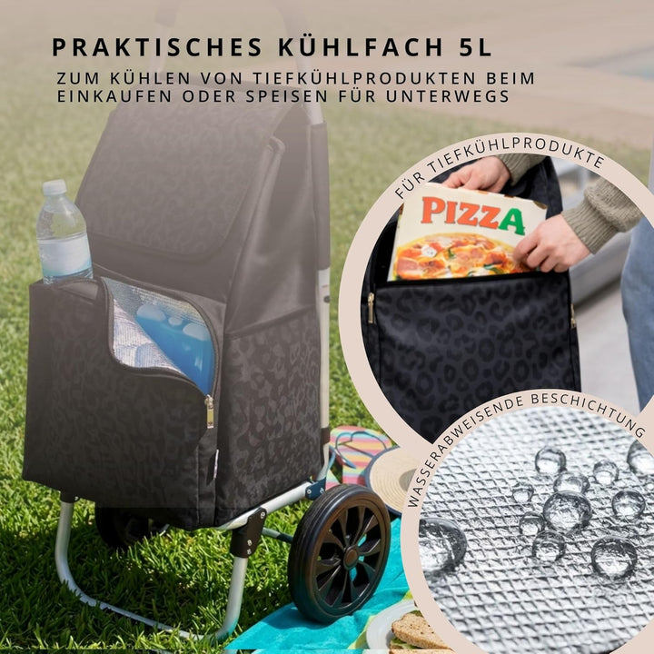Einkaufstrolley klappbar mit Kühlfach, Einkaufshilfe Aluminium leicht, Einkaufswagen Shopper Trolley