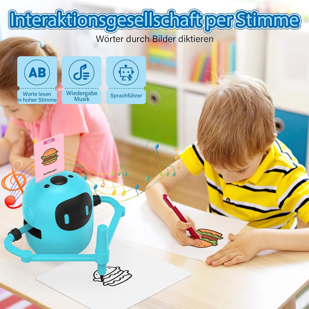 Zeichenroboter für Kinder ab 3 – AI Drawing Robot mit 100 Karten & Stift, Lernspielzeug Roboter Spie