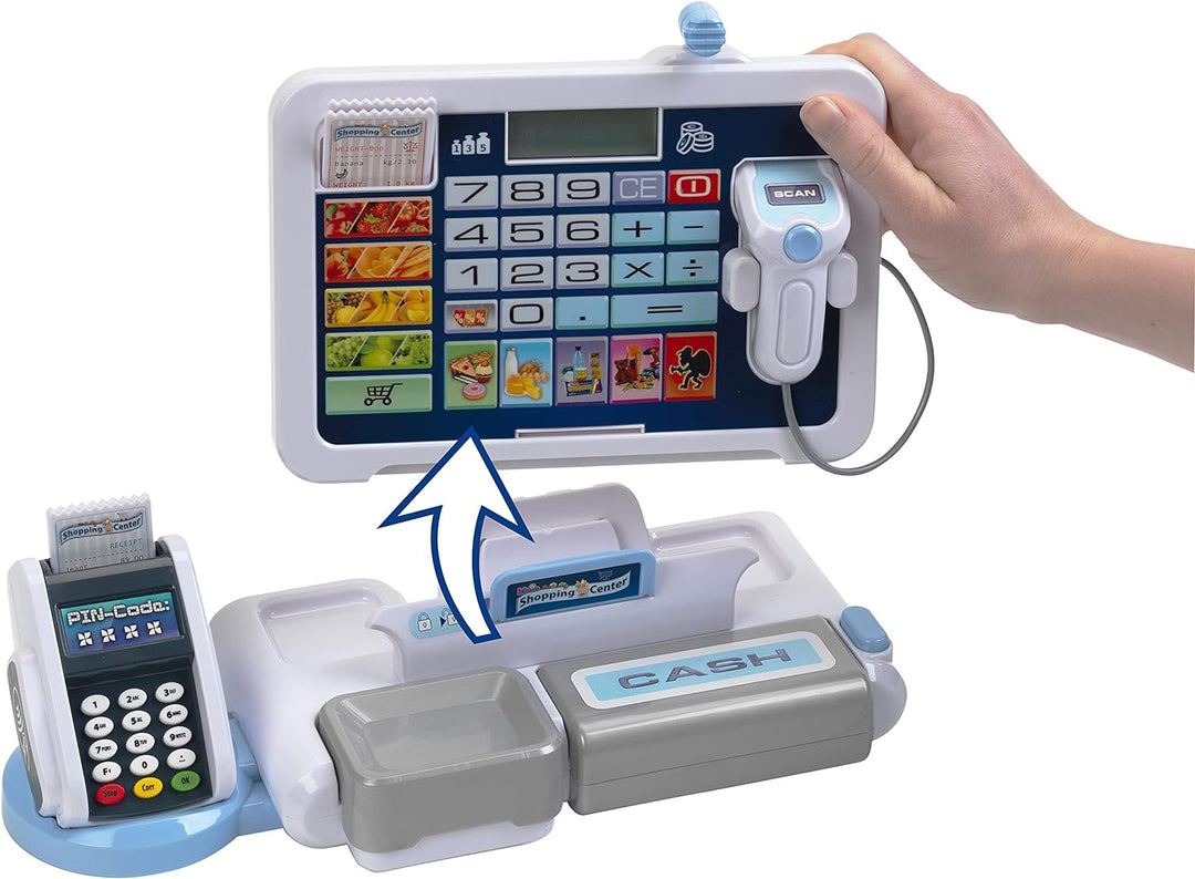 Theo Klein 9324 Tablet-Kassenstation I Spielkasse mit Sound und abnehmbarem Tablet, POS-Terminal mit