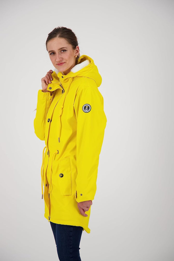 Ankerglut Damen Friesennerz Regenmantel Kapuze Wasserdicht Wetterfest Windbreaker mit Teddyfleece Re