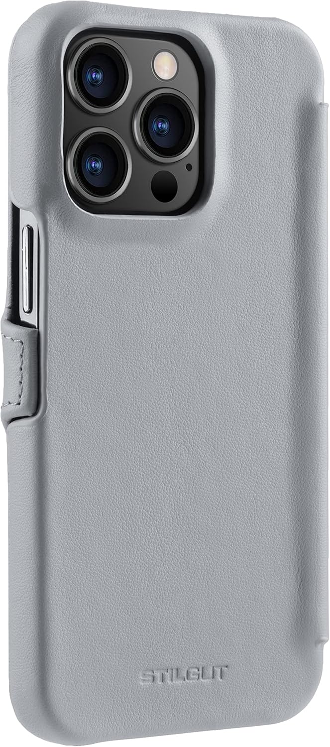 STILGUT Book Case kompatibel mit iPhone 13 Pro Max (6.7“) Hülle aus Leder mit Clip-Verschluss, Klapp
