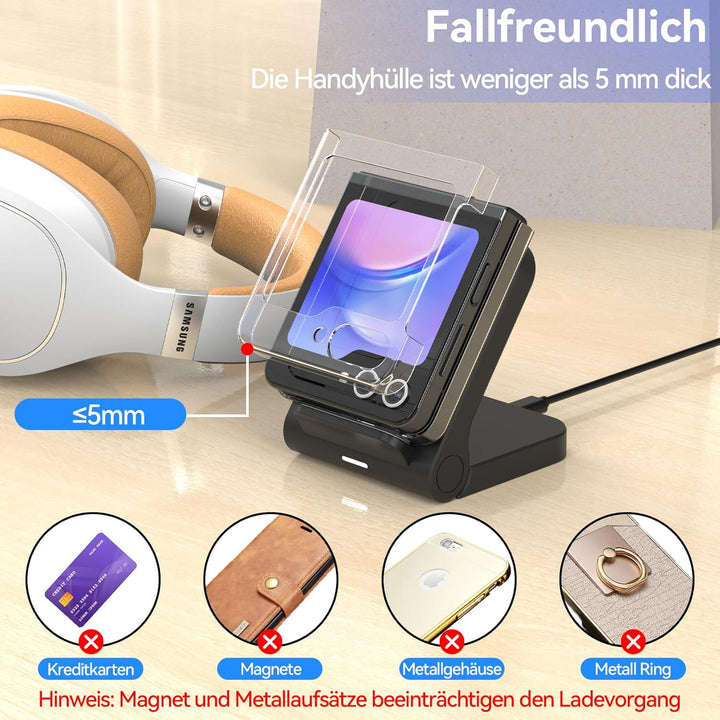 Geyo Induktive Ladestation für Samsung Galaxy Z Flip, 15W Fast Kabelloses Ladegerät für Samsung Gala