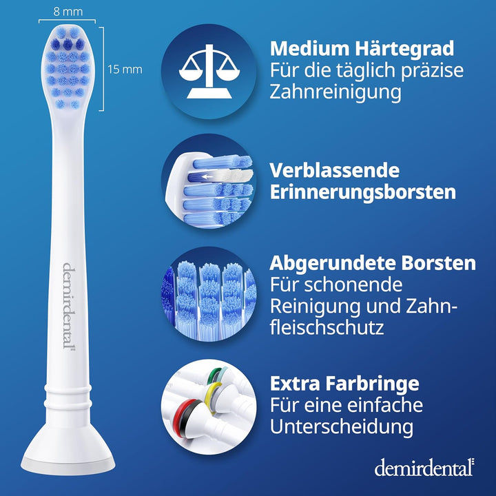 8er demirdental Ersatzbürsten passend für Philips Sonicare, Mini Aufsätze & Aufsteckbürsten, Medium