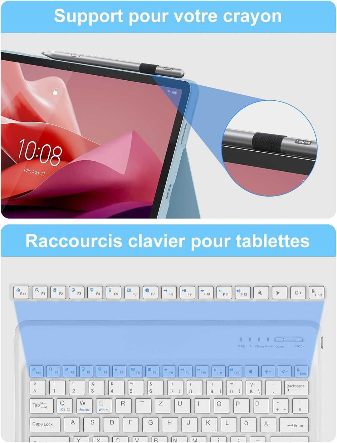Tastatur Hülle für Lenovo Tab P12 12.7" 2023, QWERTZ Layout, Hülle Tastatur mit Magnetisch Abnehmbar